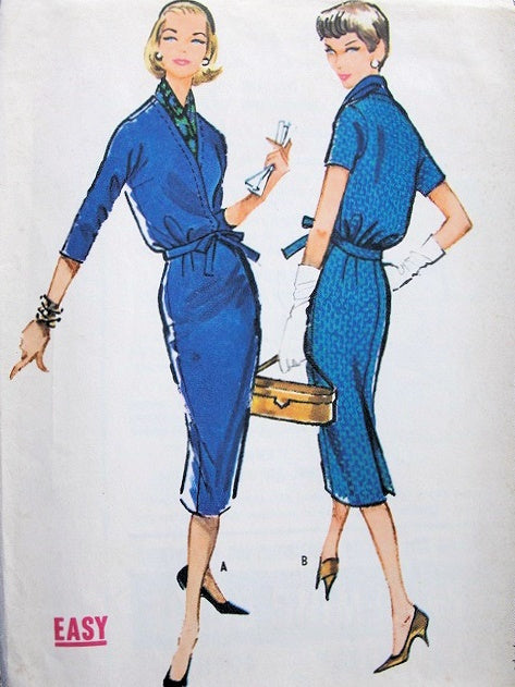 1950s 2 PC DRESS, SCARF PATTERN SLIM SKIRTED, SURPLICE WRAP TOP, EASY TO SEW McCALLS PATTERNS 4618