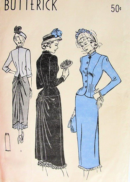 1940s FABULOUS Suit Pattern BUTTERICK 4634 Fitted Jacket and Totally Charming Slim Front Skirt Flirty Bustle Style Back Bust 32 Vintage Sewing Pattern