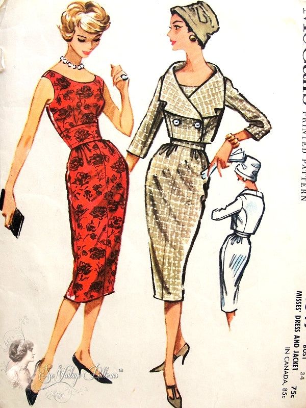 1950s Seductive Slim MIDRIFF Dress and Shortie Jacket Pattern McCALLS 4649 Figure Show Off Bombshell Sheath Dress Double Breasted Jacket Vintage Sewing Pattern