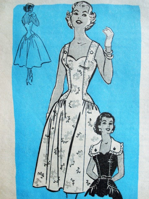 BEAUTIFUL 1950s Party Dress Pattern ANNE ADAMS 4722 Sweetheart Neckline Full Skirted Dress Day or Evening, Optional Button Collarette, Bust 34 Vintage Sewing Pattern