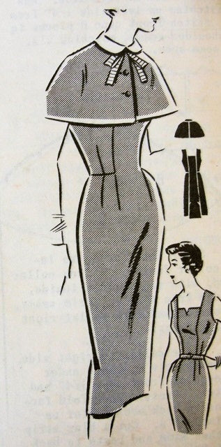 1950s Parade Pattern 472 Slim Sizzling Dress Short Cape Pattern Notched Neckline