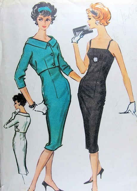 1950s McCalls Pattern 4745 Slim Empire Dinner Cocktail Dress and Short Jacket Figure Flattering Design Bust 34 Vintage Sewing Pattern