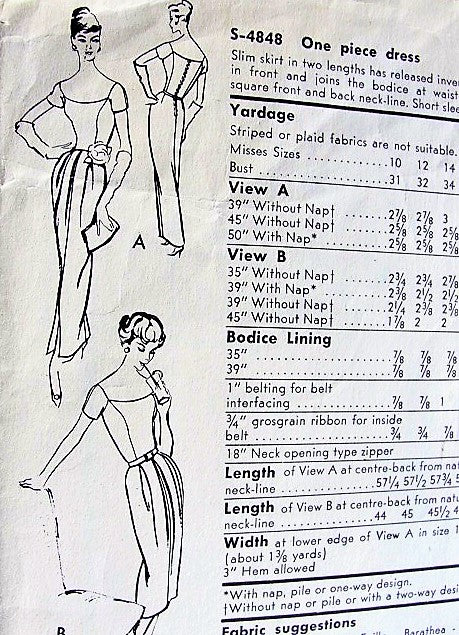 1950s LOVELY Elegant Evening Party Dress Pattern VOGUE Special Design 4848 Beautiful Style in 2 Lengths Bust 34 Vintage Sewing Pattern