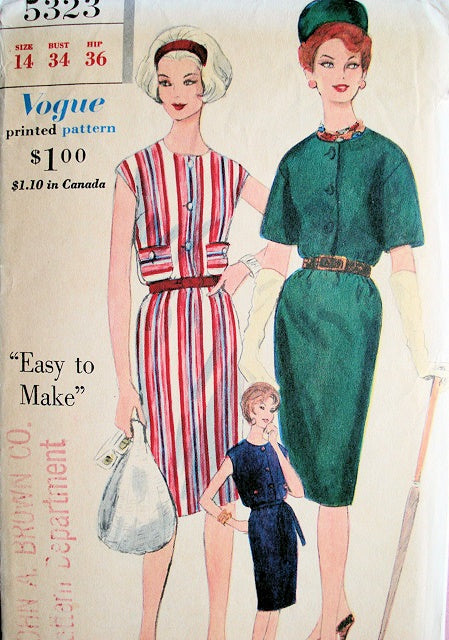 1960s SLIM DRESS PATTERN VOGUE 5323