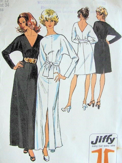 1970s FABULOUS Evening Dress Pattern SIMPLICITY 5363 Low V or Bateau Necklines Bust 36 JIFFY Vintage Sewing Pattern