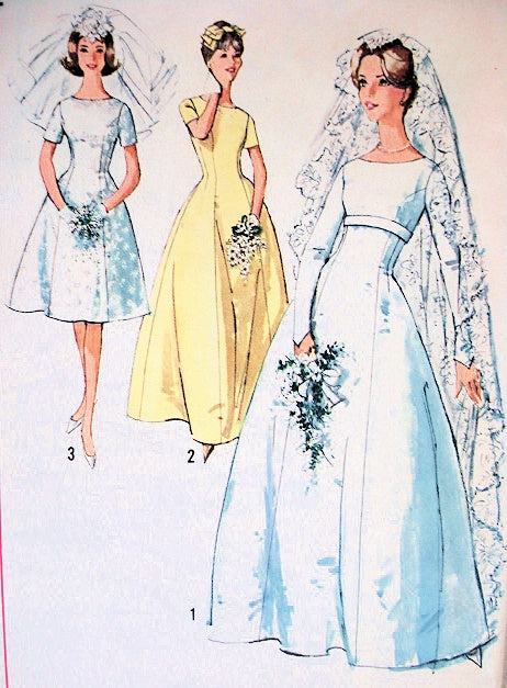 1960s BEAUTIFUL Princess Line Wedding Gown or Bridesmaid Dress Pattern SIMPLICITY 5496 Three Style Versions Bust 34 Vintage Sewing Pattern