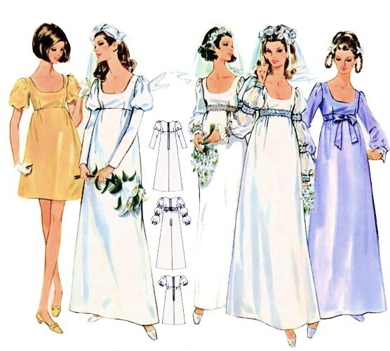 60s ROMANTIC Wedding Bridal Dress Pattern BUTTERICK 5564 High Waist Em – So Vintage Patterns