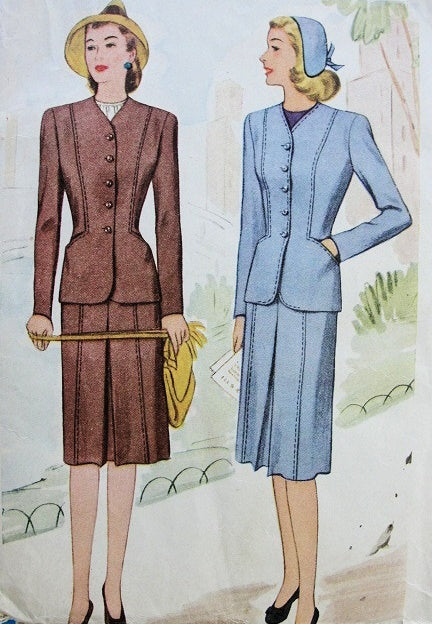 1940s SUIT PATTERN WW II FITTED JACKET, FRONT INVERTED PLEAT SKIRT McCALL SEWING PATTERNS 5601