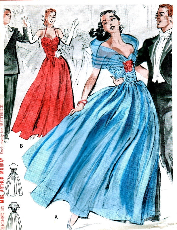 1950s RARE Evening Gown and Stole Pattern Butterick 5657 Mrs Arthur Murray Exclusive Dance Dress Dreamy Gown Shirred Bodice Scarf Stole Bust 32 Vintage Sewing Pattern FACTORY FOLDED
