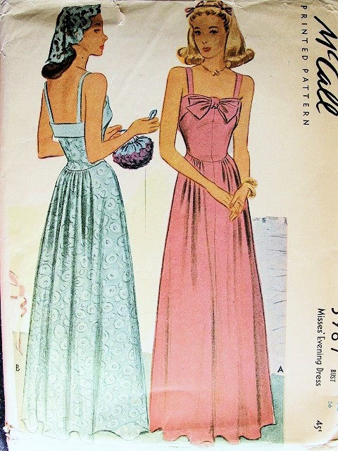 1940s EVENING DRESS PATTERN FLATTERING STYLE McCALL 5987