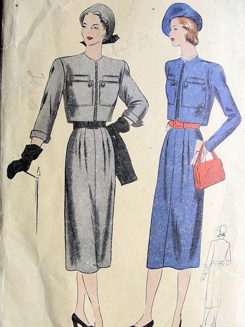 1940s BOLERO SUIT PATTERN SHORTIE JACKET,SLIM SKIRT VOGUE 6007