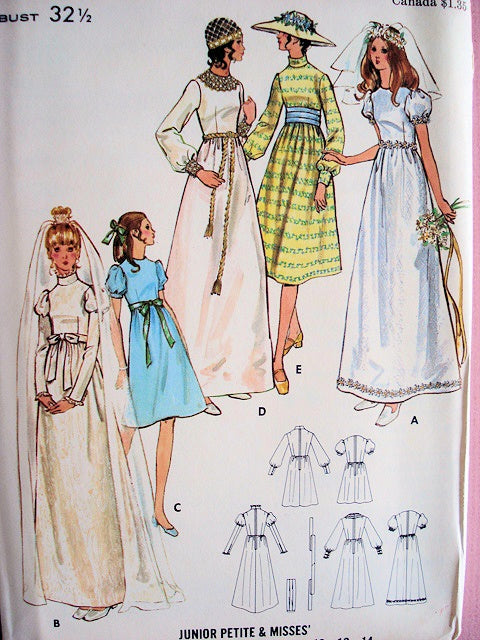1960s EMPIRE STYLE WEDDING DRESS BRIDAL GOWN PATTERN SEVERAL STYLES