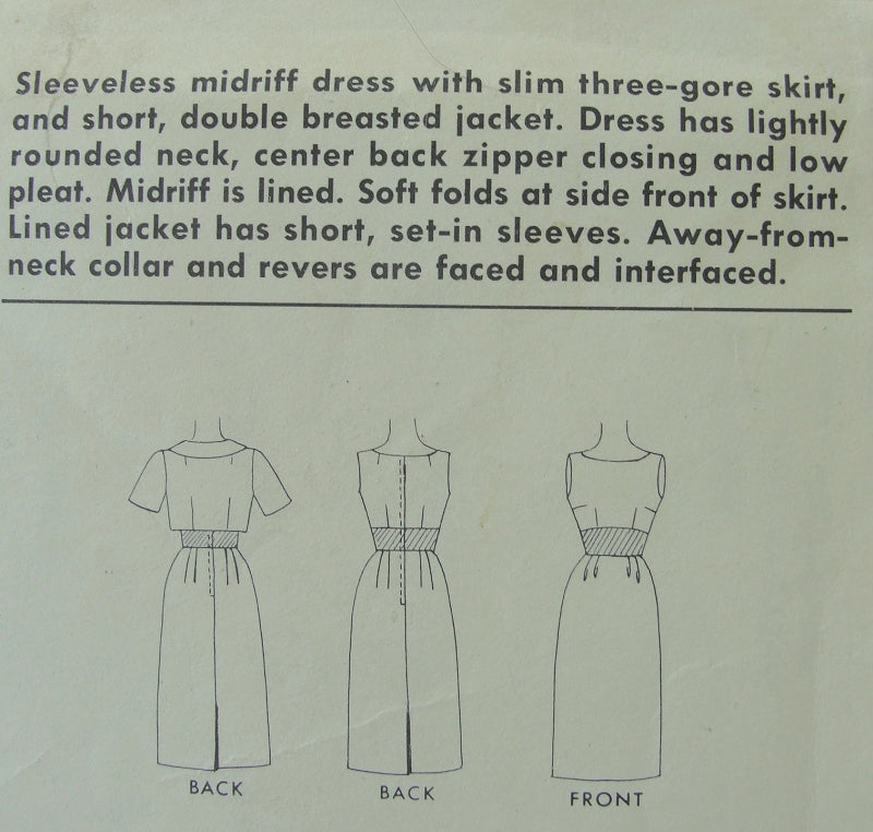 1960s SLIM DRESS SHORTIE JACKET PATTERN MAD MEN 60s FASHION McCALLS 6269
