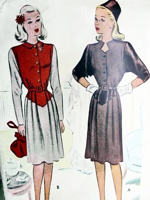 1940S VINTAGE MCCALL DRESS WITH TWO COLLAR STYLES PATTERN 6282