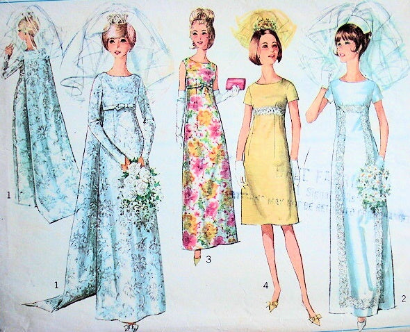1960s ELEGANT Empire Bridal Gown Wedding Dress Pattern SIMPLICITY 6352 Very AUDREY HEPBURN Bust 32 Vintage Sewing Pattern