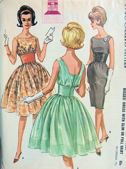 1960s COCKTAIL PARTY DRESS PATTERN LOVELY MIDRIFF STYLE, SLIM or GATHE – So Vintage Patterns