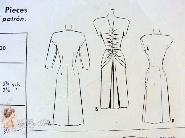 1940s Stunning Evening Cocktail Dress Pattern Low V Neckline, Shirred Bodice Shaped Single or Double Peplum Film Noir Style McCall 6729 Vintage Sewing Pattern Bust 32