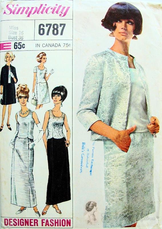 1960s CLASSY Evening Jacket,Overblouse and Skirt Pattern SIMPLICITY Designer Fashion 6787 Evening Cocktail Party or Formal Length Bust 36 Vintage Sewing Pattern