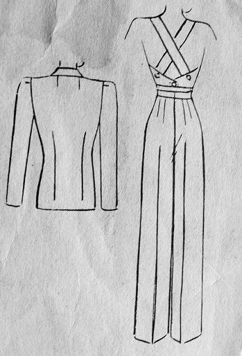 1940s Pants Suit Coveralls Pattern Hollywood 694 Featuring Betty Grable Sun Jumpsuit Overalls Pants and Jacket WW II Era Vintage Sewing Pattern