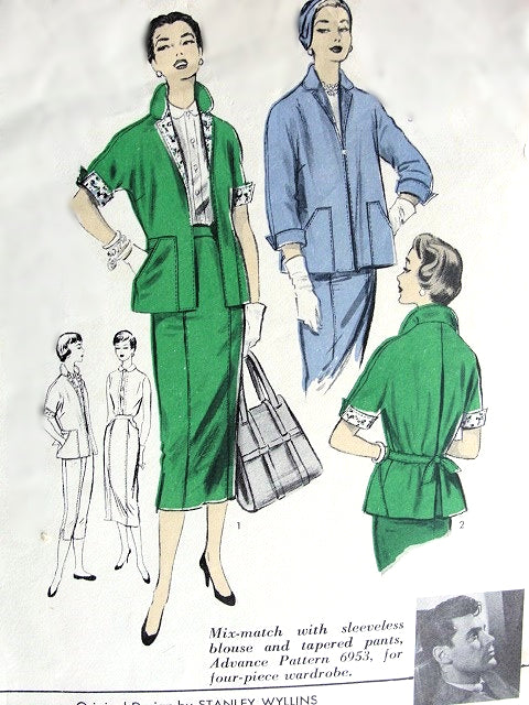 1950s DESIGNER Suit Pattern ADVANCE AMERICAN DESIGNER 6952 Boxy Jacket Slim Skirt Suit Bust 30 Vintage Sewing Pattern