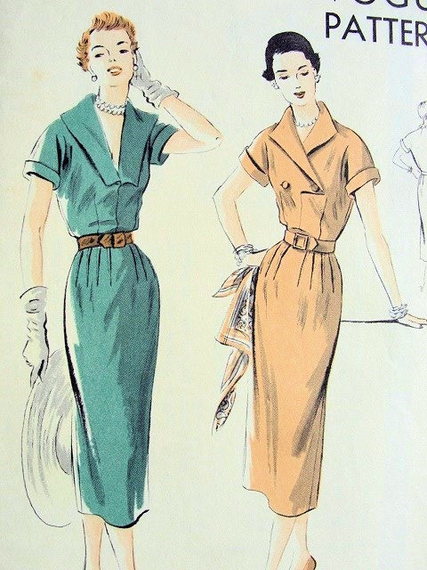 STYLISH 1950s SLIM DRESS PATTERN 2 COLLAR VERSIONS VOGUE 7083