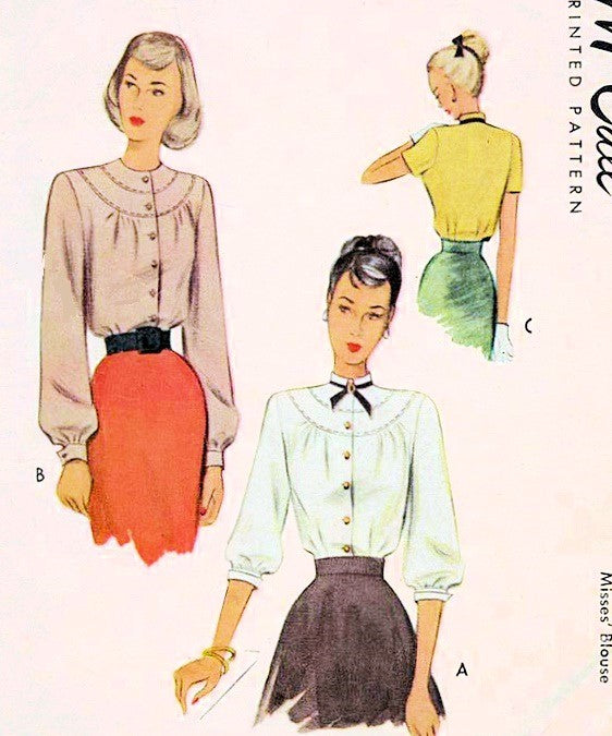 1940s LOVELY Blouse Pattern McCALL 7196 Three Pretty Style Versions, Bust 34 Vintage Sewing Pattern