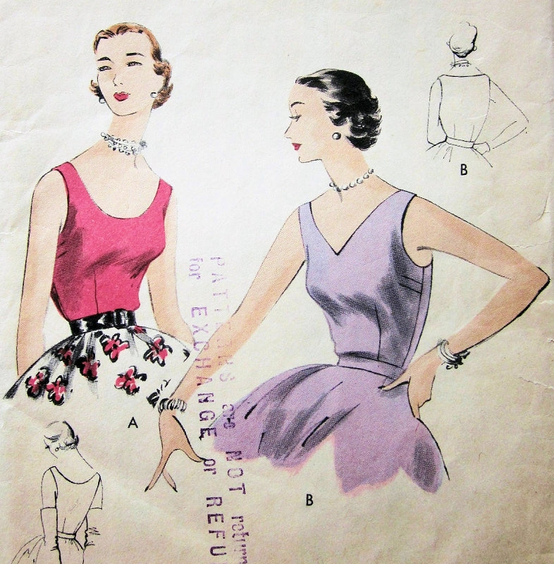 1950s PRETTY Blouse Pattern VOGUE 7332 Easy To Make Sleeveless Day or Evening Blouses Bust 32 Vintage Sewing Pattern