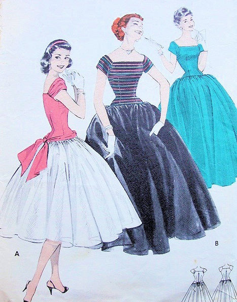 butterick vintage dress patterns 1950s 7394 EVENING PATTERN LONGER BODICE, FULL SKIRT, BACK TIED HIP SWAG, LOVELY DREAMY STYLE Faux Leather Shirt Dress Size:2XL - 42 2000-3500