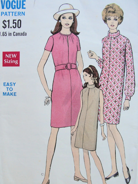1960s MOD Slim Dress Pattern VOGUE 7397 Slit Neckline, 3 Versions, Bust 34 Vintage Sewing Pattern