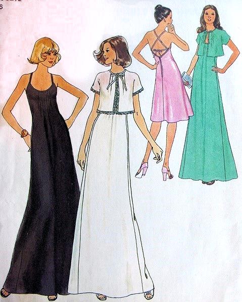 1970s HALTER EVENING GOWN, JACKET PATTERN PRETTY CRISS CROSSED BACK SIMPLICITY 7433