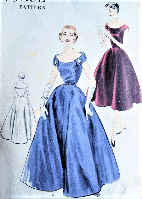 1950s GLAMOROUS Evening Gown or Cocktail Party Dress Pattern VOGUE 7512 Stunning Design Bust 32 Vintage Sewing Pattern