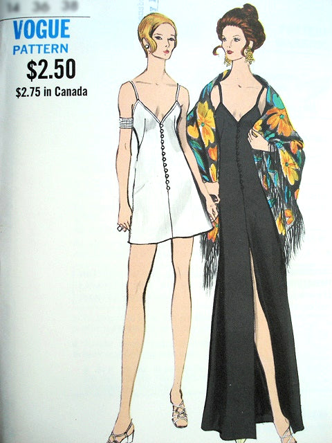 1960s SIZZLING Cocktail Party Evening Dress and Shawl Pattern VOGUE 7832 Mini or Maxi Evening Length, Very Low Front and Back Necklines Bust 34 Vintage Sewing Pattern FACTORY FOLDED