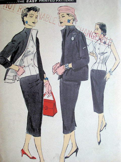 CHIC 1950s Edith Head 3 PC Slim Skirt Suit Pattern ADVANCE 8049 Classy Lined Jacket, Fitted Overblouse Very Sleek Suit Bust 32 Vintage Sewing Pattern