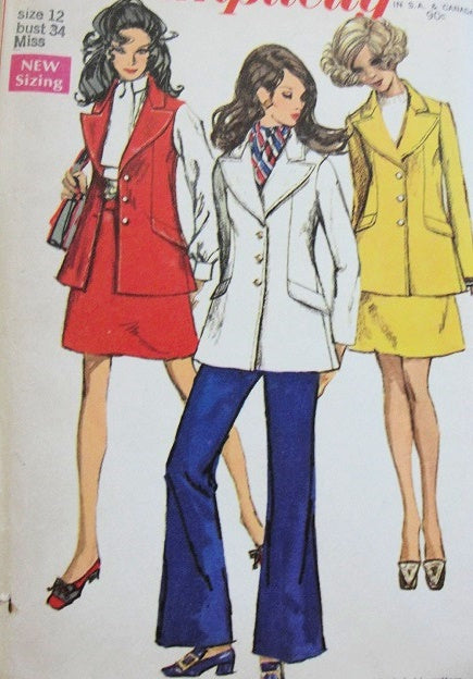 1960s 3 PC MOD SUIT PATTERN GREAT WIDE LAPEL JACKET SIMPLICITY 8115