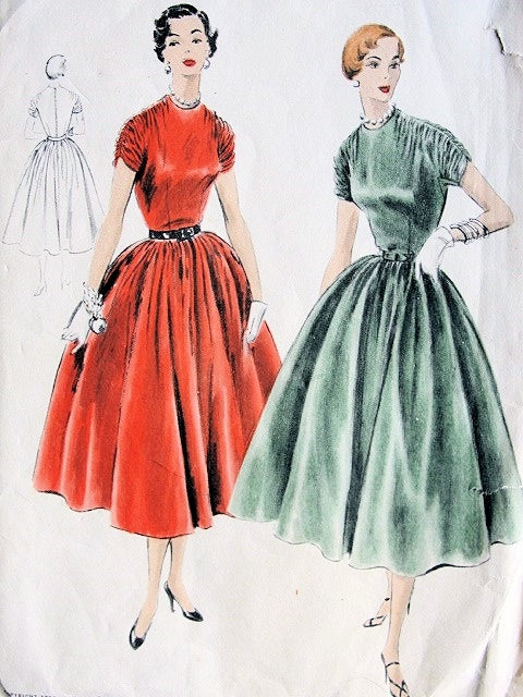 1950s Beautiful Evening Party Dress Pattern VOGUE 8133 Lovely Shirred Shoulders Vintage Sewing Patterns