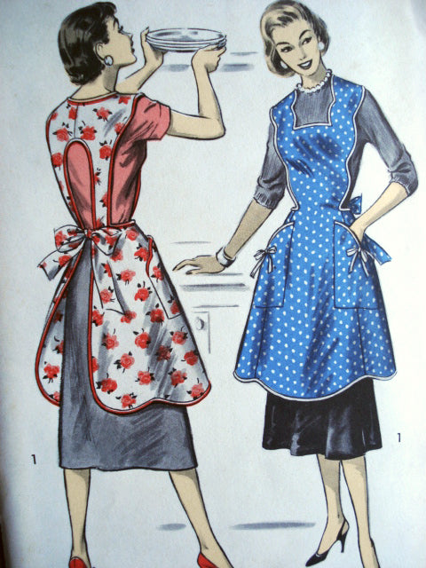 1950s CHARMING Full Bib Apron Pattern ADVANCE 8161 Over The Head Style Farmhouse Apron Very Pretty French Country Style Aprons Bust 34-36 Vintage Sewing Pattern