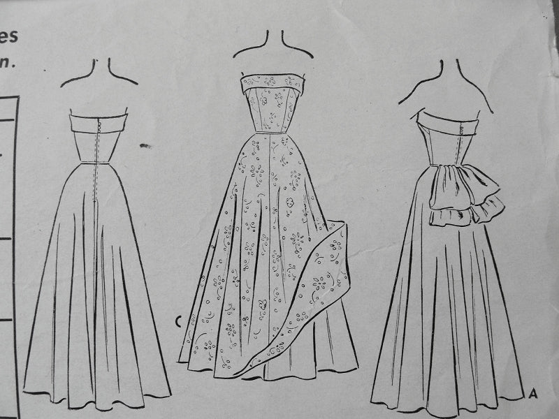 1950s Formal Evening Ball Gown Pattern McCall 8288 Striking Strapless Fitted Bodice Full Skirted Large Bustle Bow Bust 34 Vintage Sewing Pattern