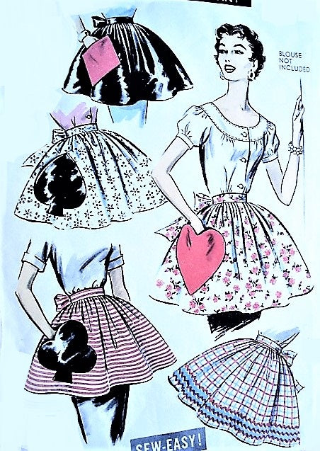 1950s CUTE Apron Pattern ADVANCE 8463 Pretty Hostess Aprons with Playing Card Novelty Pockets, One Size Sew Easy Vintage Sewing Pattern