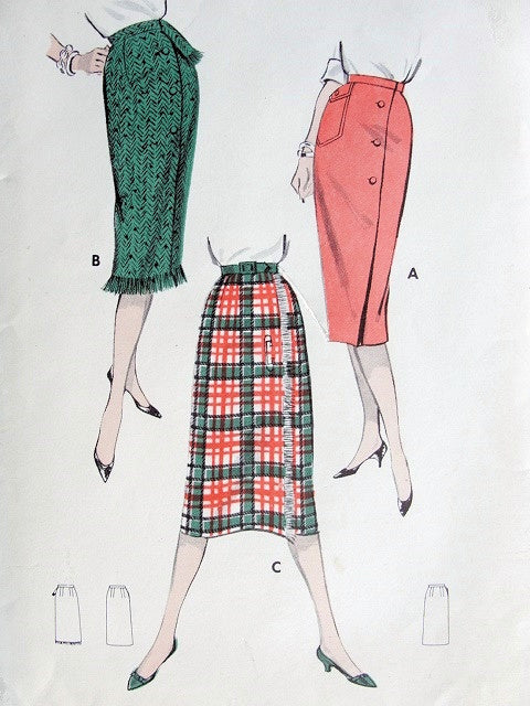 1950s Butterick 8638 Vintage Sewing Pattern FABULOUS Rockabilly Mad Men 1 Yard Wonder Wrap Around Fringe Trim ,Kilt Skirt Sheath Slim Skirt