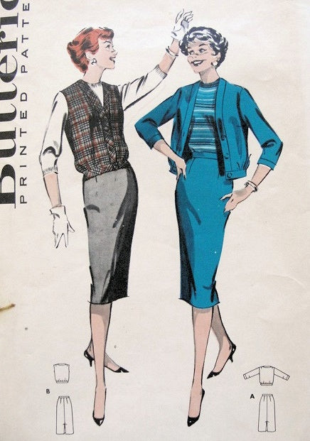 1950s SUIT PATTERN SLIM SKIRT, BLOUSON JACKET or JERKIN BUTTERICK 8664