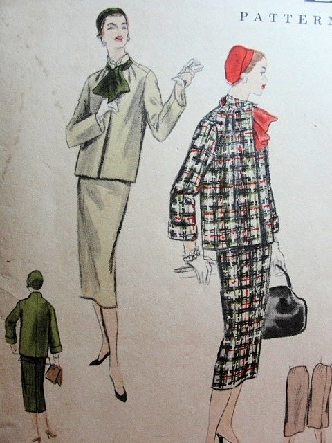 1950s BOX JACKET SUIT PATTERN + SCARF VOGUE 8735