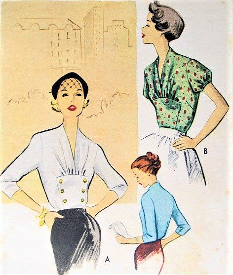 1950s EYE CATCHING Blouse Pattern McCALLS 8877 Two Lovely Style Versions Daytime or After 5 Bust 32 Vintage Sewing Pattern