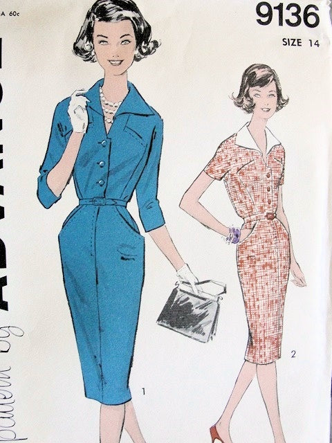 1950s SLIM DRESS PATTERN CLASSY FIGURE HUGGING STYLE ADVANCE 9136