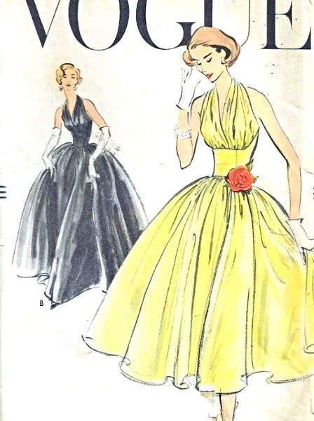 RESERVED 1950s Glamour Evening Gown Party Cocktail Dress Pattern Bombshell Halter Bodice Fitted Midriff Dress Vogue 9180Vintage Sewing Pattern Bust 31