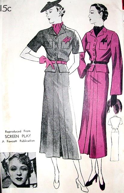 1930s New York Pattern 919 Art Deco Peplum Dress A Reproduced Design From Screen Play Movie Star Sally Eilers