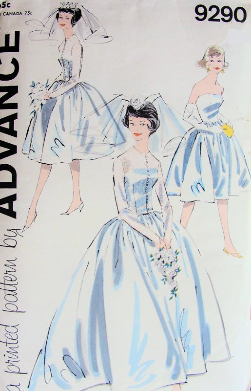 1960s LOVELY Audrey Style Wedding Bridal Dress Pattern ADVANCE 9290 Strapless Bridal Gown, Jacket, Bridesmaids Dress Vintage Sewing Pattern UNCUT FACTORY FOLDED