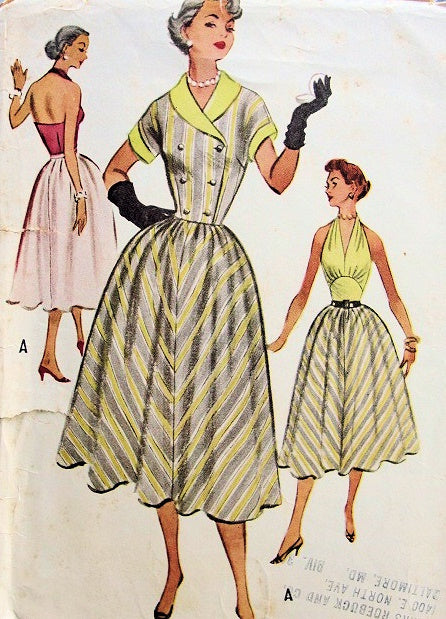 1950s BEAUTIFUL MARILYN MONROE STYLE HALTER TOP DRESS, SHORTIE JACKET PATTERN McCALLS PATTERNS 9333
