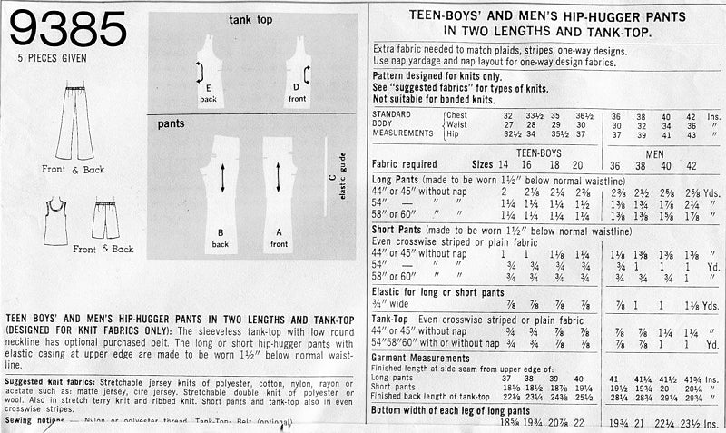 70s RETRO Men's Hip Hugger Pants, Shorts and Tank Top American Hustle Style Simplicity 9385 Vintage Sewing Pattern Chest 35 FACTORY FOLDED