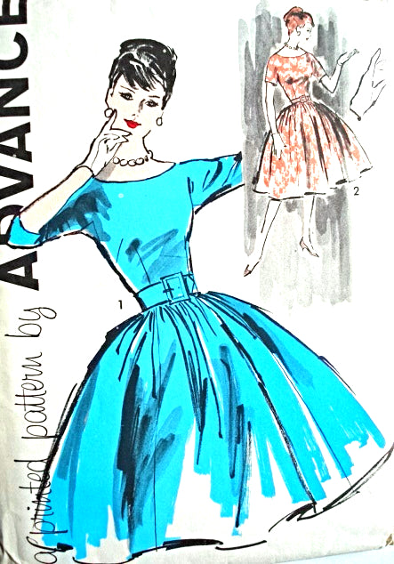 1960 BEAUTIFUL Full Skirt Party Cocktail Dress Pattern ADVANCE 9441 Very Audrey Hepburn Style Bust 34 Vintage Sewing Pattern