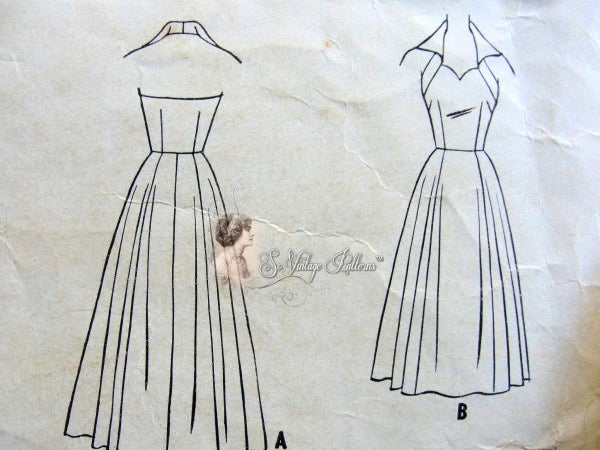 1950s GORGEOUS Evening Gown Cocktail Party Dress Pattern McCALLS 9508 Bombshell Sweetheart Neck Wing Collar Halter Top Full Skirt Bust 30 Vintage Sewing Pattern FF
